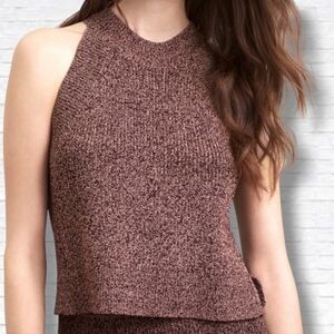 Wilfred Sleeveless Ribbed Knit Halter Top in Marled Brown